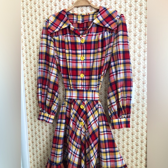 Vintage Handmade Western Cottagecore Plaid Tiered Midi Dress | Small - Picture 6 of 8